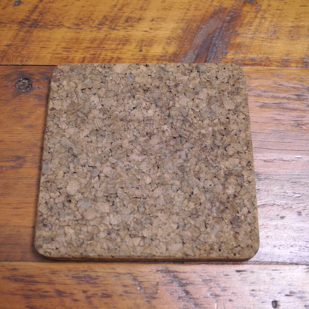 Vintage Natural Dark Cork Mid Century Modern Rounded Edges Square Trivet